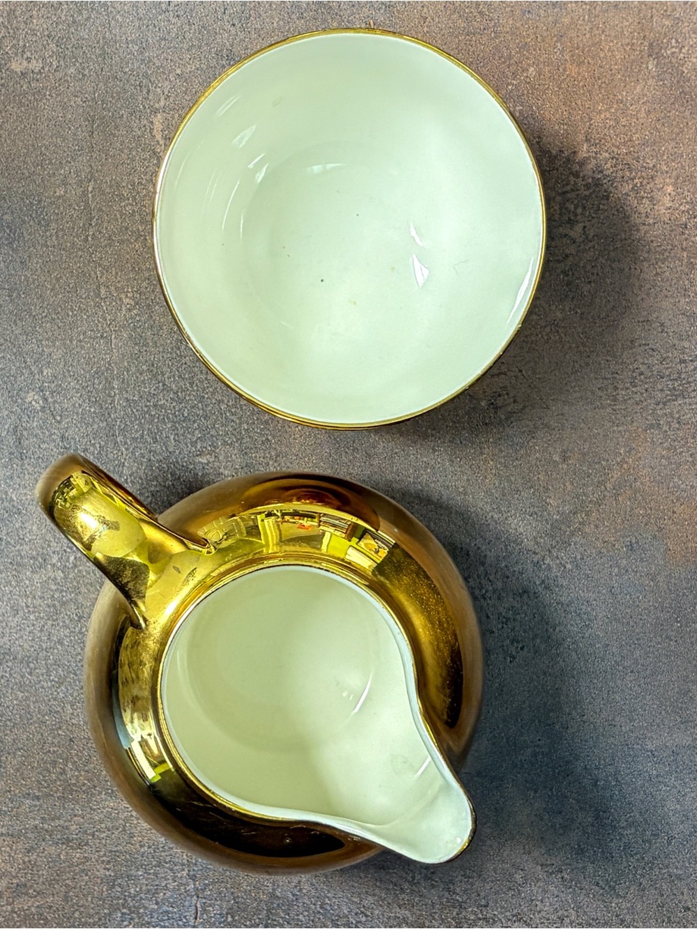 Vintage Hall China Golden Glo Creamer & Open Sugar Bowl Set 22K Gold - Picture 4 of 10